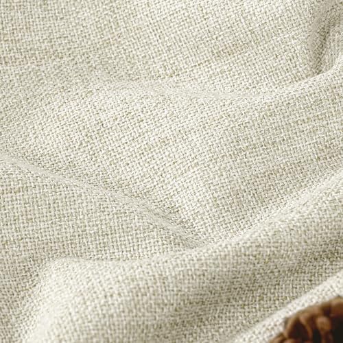 Short Blackout Curtains 45 Inch Length 2 Panels, Thermal Insulated Total Light Blocking Linen Window Curtains for Farmhouse Bedroom Basement, Bronze Grommet, Natural, Each 52" Wide
