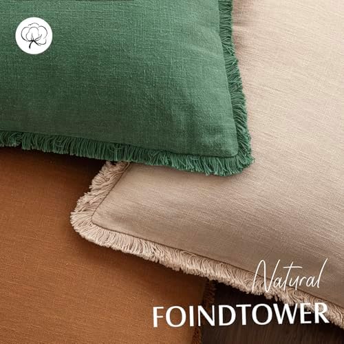 Foindtower Decorative Linen Fringe Throw Pillow Covers 22×22 Pine Green - Image 4