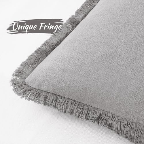 MIULEE Boho Linen Fringe Decorative Throw Pillow Covers Light Grey 20x20 - Image 2