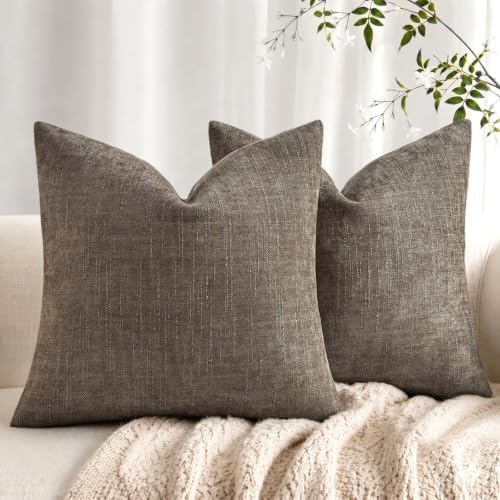 decorUhome Chenille Throw Pillow Covers 20x20 Set of 2, Taupe Grey by decorUhome