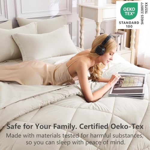 CozyLux Queen Comforter Set 88"x88" Beige - Image 3