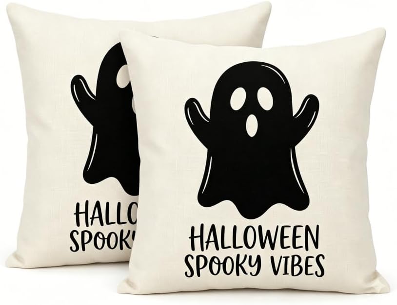 Halloween Ghost Throw Pillow Covers, 18x18 Inch, Spooky Vibes Design, Machine by Unknown