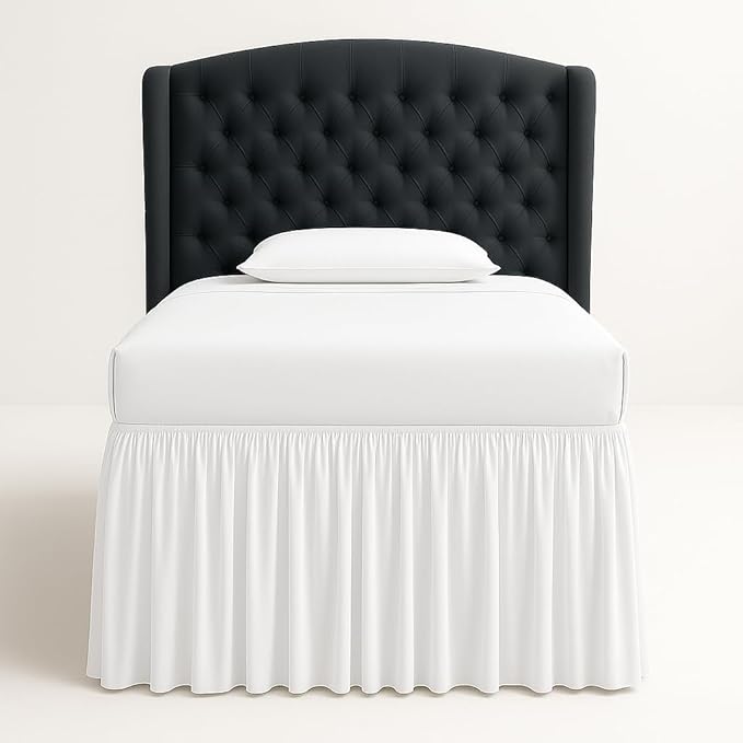 Cottingon Dorm Bed Skirt Twin XL 42" with Split Corners, 100% Microfiber Soft and Stylish, College Room Essential, Extra Long Dust Ruffle for Extended Beds, White