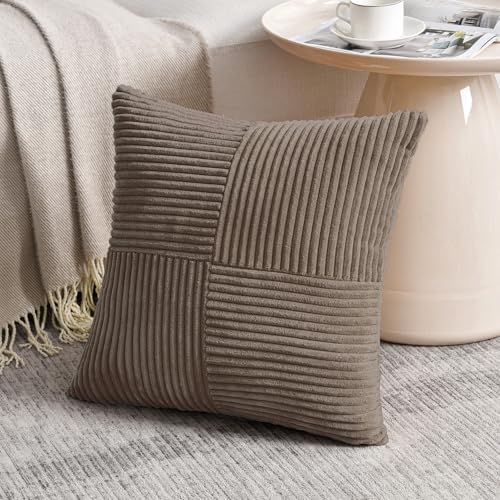 Fancy Homi Set of 2, Light Brown Patchwork Corduroy Decorative Soft Striped - Image 2