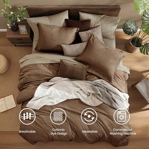 Monbix Oversized Queen Comforter Set 7 Pieces Brown Bed in a Bag - Image 2