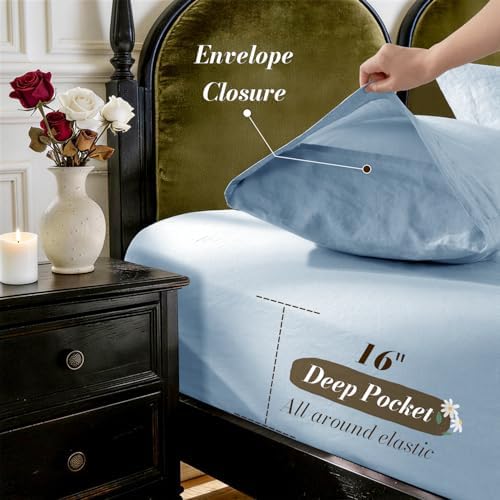 SONORO KATE 100% French Linen King Size Sheets Set, Natural Flax Bedding - Image 6