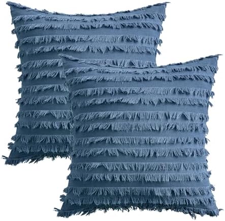 MIULEE Boho Linen Striped Throw Pillow Covers 18x18, Dark Blue - Image 6