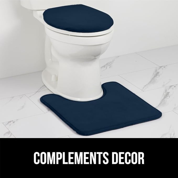 GORILLA GRIP Thick Memory Foam Toilet Rug for Bathroom, U Shaped Washable, Soft Absorbent Velvet Topside Floor Mats, Machine Wash, Cushioned Luxury Rugs for Bath Room, 22.5x19.5 Navy Blue