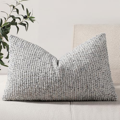 DEZENE 14x24 Blue Lumbar Pillow Cover Textured Boucle Striped Chic Morden Boho by DEZENE