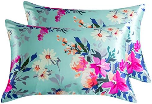Floral Printed Satin Pillowcase, Standard Cooling Pillow Case Set of 2 by LCBD