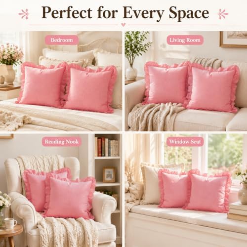 JoraLion Ruffled Throw Pillow Cover 20x20 Solid Pink - Image 3