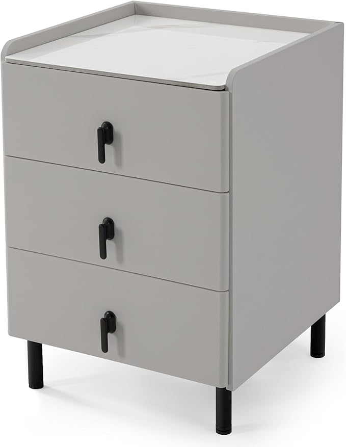 Lamberia Narrow Nightstand with 3 Drawers, Narrow Side Table, Small Bedside Table for Bedroom, Living Room, End Table for Small Space, Dark Grey, 15.8''W x 15.8" D x 23.5" H