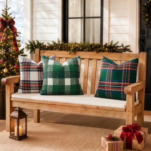 EMEMA Christmas Pillow Covers 18x18 Set of 2, Buffalo Plaid Boucle Throw Pillow - Image 7
