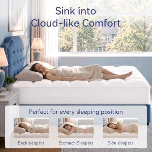 ELEMUSE King Mattress Topper, Extra Thick Pillow Top Mattress Pad Cover - Image 5