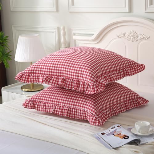 Mywinlle 2 Pack Red/White Plaid Gingham Throw Pillow Covers 20"x20" - Image 4