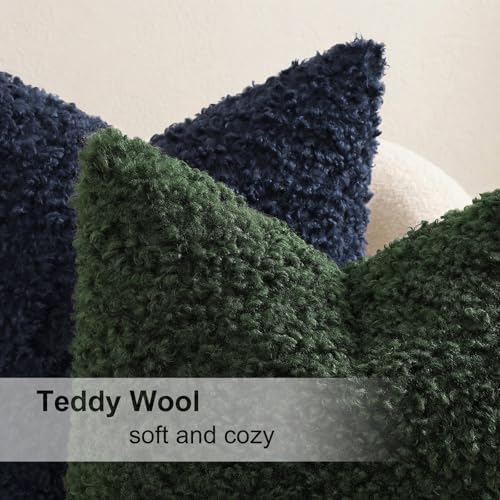 decorUhome Sherpa Decorative Throw Pillow Covers 20x20 Set of 2 Olive Green - Image 4