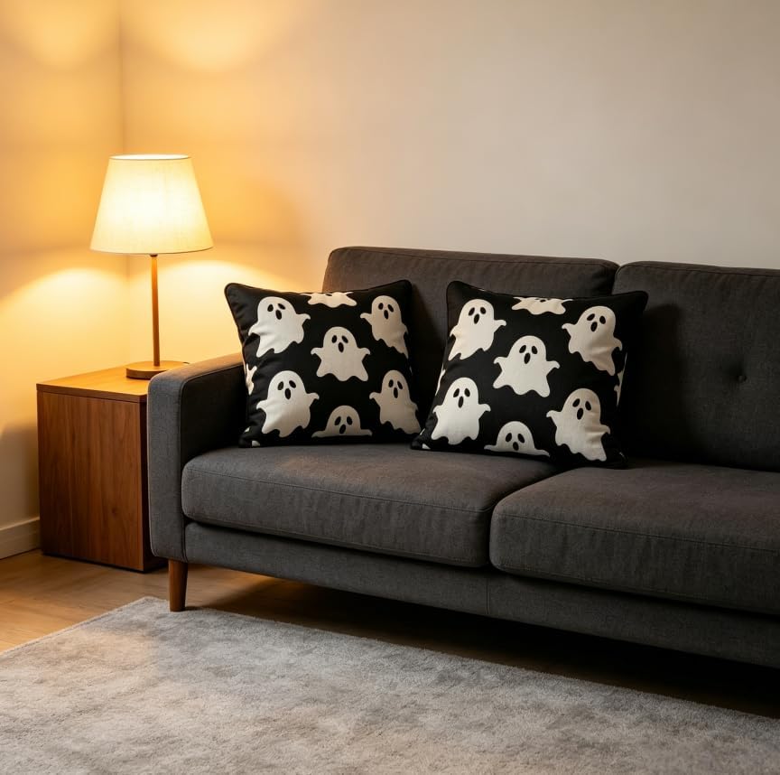 Halloween Ghost Throw Pillow Covers, 18x18 Inch, Machine Washable, Living Room - Image 4