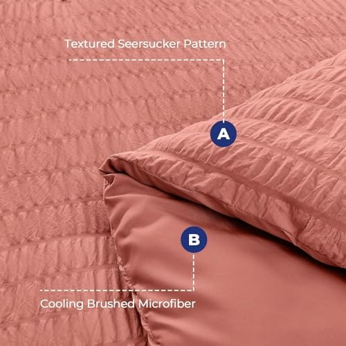 HYMOKEGE Coral King Size Comforter Set Seersucker 7 Pieces, All Season Luxury - Image 4