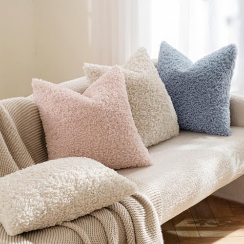 MIULEE Decorative Faux Fur Pillow Covers Sherpa 18x18 Pink - Image 3