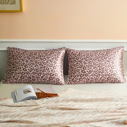 Pink Leopard Printed Pillow Cases, Standard Cheetah Satin Pillowcase - Image 4