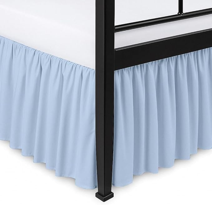 Ruffled Bed Skirt Split Corners with Platform, Tailored Fit Hotel Quality Wrinkle Free Ultra-Soft Microfiber Dust Ruffle, Upto 16 Inch Drop, Twin XL, Sky Blue