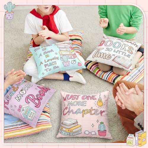 Tranqun 4 Pcs Book Throw Pillow Covers Classroom Reading Decor - Image 6