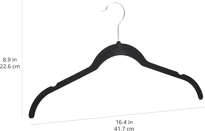 Amazon Basics Slim, Velvet, Non-Slip Shirt Clothes Hangers, Pack of 100, Black