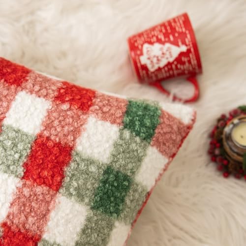 AQOTHES Red Green Plaid Christmas Throw Pillow Covers 18x18 Inch Set of 2 - Image 6