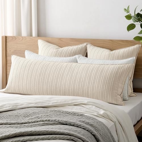 Decorative Waffle Lumbar Pillow Cover 14x36 Inch Oatmeal No Insert - Image 2