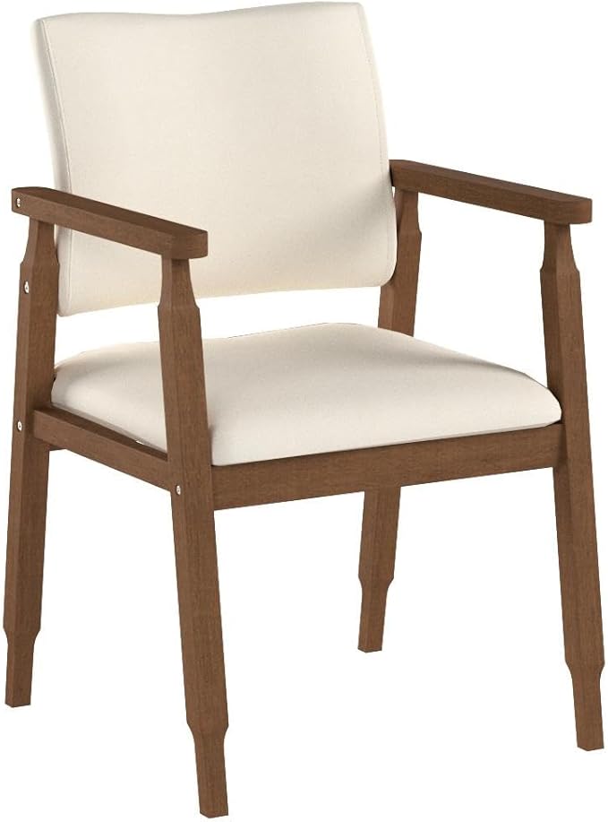 thksbought Set of 4 Walnut Dining Chairs, Wood Arm and Legs Chairs,Beige Color Living Room Chairs for Decor Furniture
