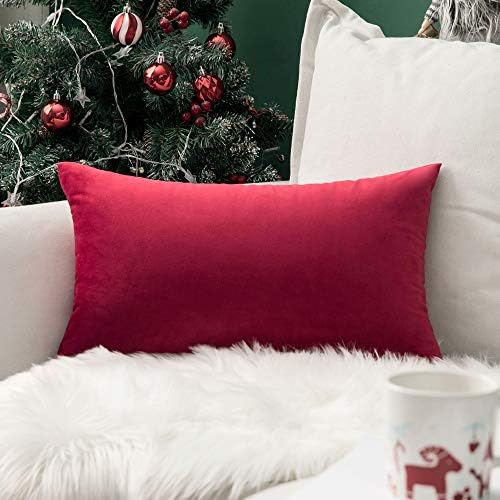 MIULEE 12x20 Inch Lumbar Velvet Throw Pillow Cover Set of 1 Red by MIULEE