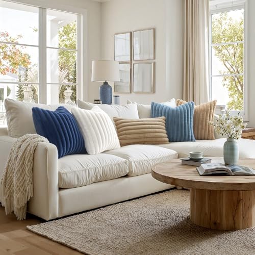 MIULEE Faux Fur Lumbar Throw Pillow Covers 12x20 Set of 2 Grey Blue - Image 4