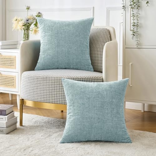 MIULEE Soft Chenille Throw Pillow Covers Light Blue 20x20 Inch Pack of 2 - Image 5