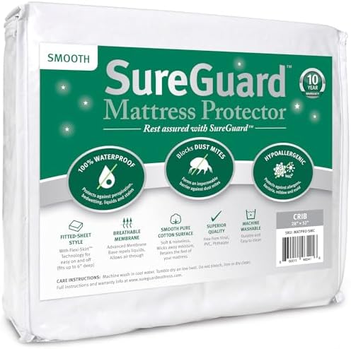 SureGuard Smooth Waterproof Mattress Protector, Crib Size Mattress Cover by SureGuardMattressProtectors