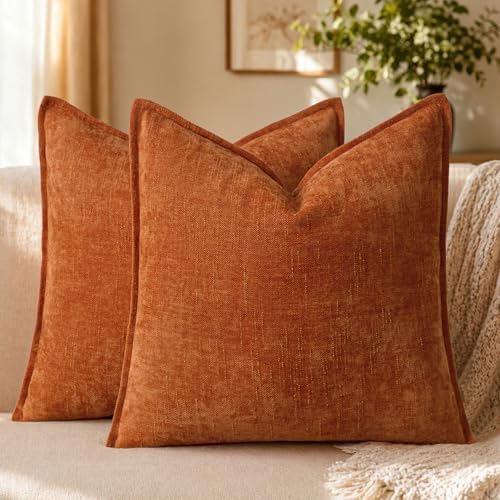 Allorry Throw Pillow Covers 18x18 Orange Chenille Solid Home DecorSY014H18 by Allorry