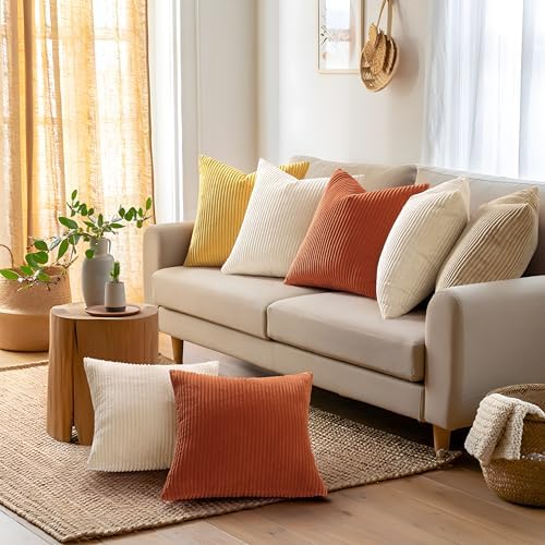 Mecatny Corduroy Fall Decorative Throw Pillow Covers 12x20 Set of 2 Rust - Image 6