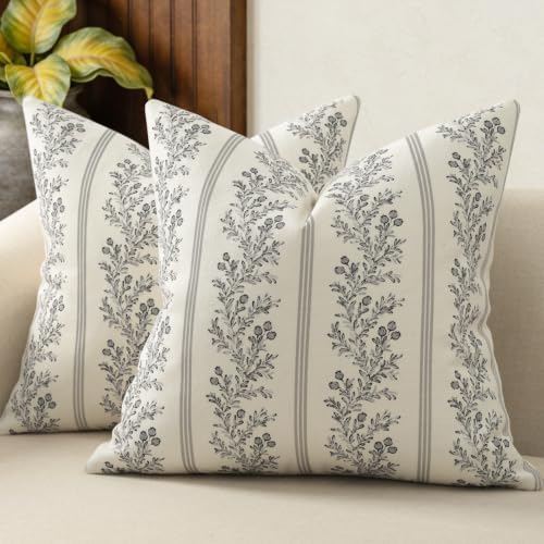Vintage Throw Pillow Covers 16x16 Set of 2, Striped Floral Pillow Cover by DKwizme