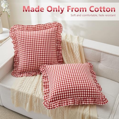 KKJIAF 2 Pcs Ruffle Gingham Pillow Covers 18" x 18" - Image 3