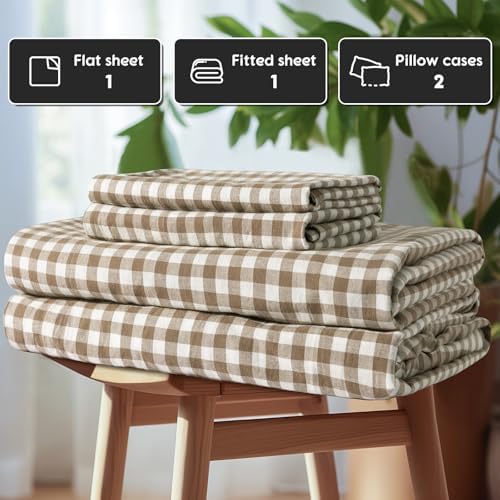 SONORO KATE 100% French Linen Queen Size Sheets Set, Natural Flax Bedding - Image 7