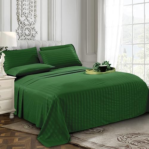 Elegant Comfort 6-Piece Damask Stripe Sheet Set, Hunter Green - Image 3
