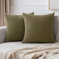 MIULEE Decorative Throw Pillow Covers 16x16 Olive Green Textured Corduroy by MIULEE