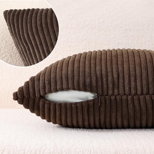 Mecatny Corduroy Fall Throw Pillow Covers 26x26 Set of 2 Chocolate - Image 5