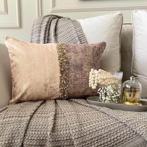 The HomeCentric Pack of 2 Decorative Lumbar Pillow Cover Ivory & Gold, Sequins - Image 6