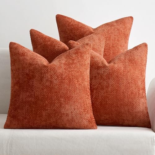 MIULEE Decorative Chenille Fall Pillow Covers Burnt Orange 20x20 Pack of 4 by MIULEE
