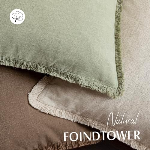 Foindtower Decorative Linen Fringe Throw Pillow Covers 18×18 Light Green - Image 4