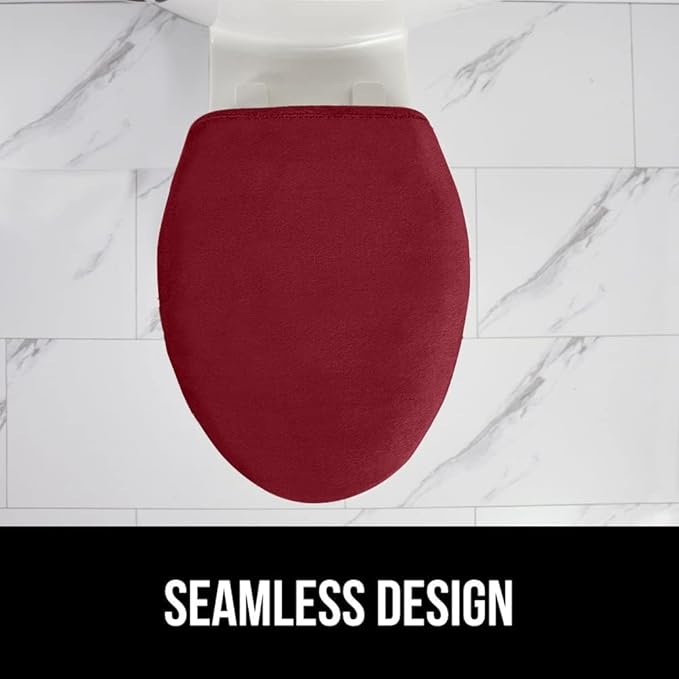 GORILLA GRIP Thick Memory Foam Bathroom Toilet Lid Seat Cover, Soft Velvet Topside, Machine Wash, Plush Cushioned Covers Fits Most Size Lids, Decorative Bath Room Accessories, 19.5x18.5, Burgundy