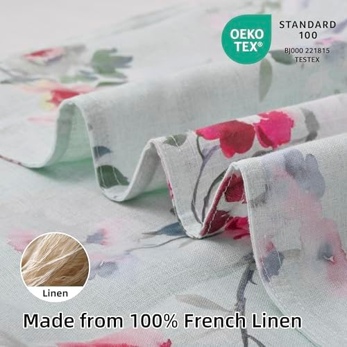 CHUFFED 100% French Linen Pillow Cases Pink Rose Print, Farmhouse Floral Stone - Image 2