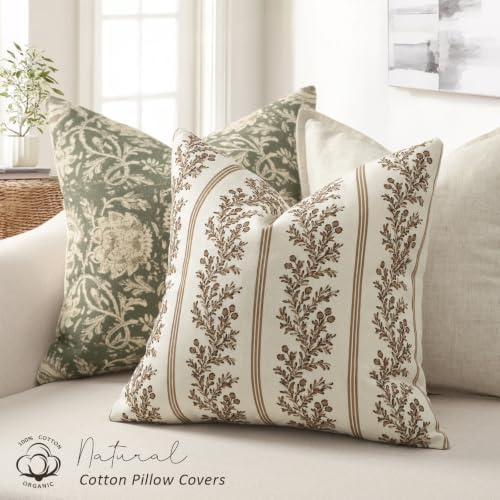 Vintage Throw Pillow Covers 24x24 Set of 2, Striped Floral Pillow Cover - Image 2