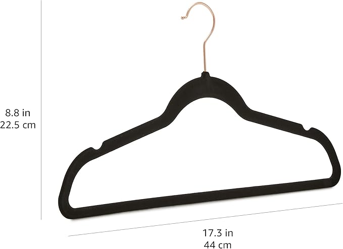 Amazon Basics Slim, Velvet, Non-Slip Suit Clothes Hangers, Black/Rose Gold - Pack of 50
