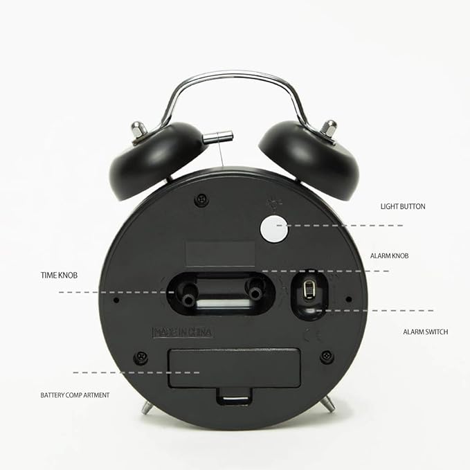 {Loud Alarm for Deep Sleepers) 4'' Twin Bell Alarm Clock with Backlight for Bedroom and Home Decoration(Black)
